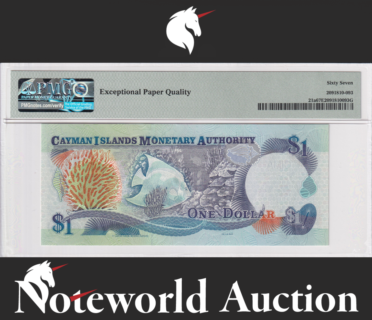 Cayman Islands 1 Dollar 1998 P 21a S/N Prefix C/1 UNC PMG 67 EPQ 2nd TOP POP