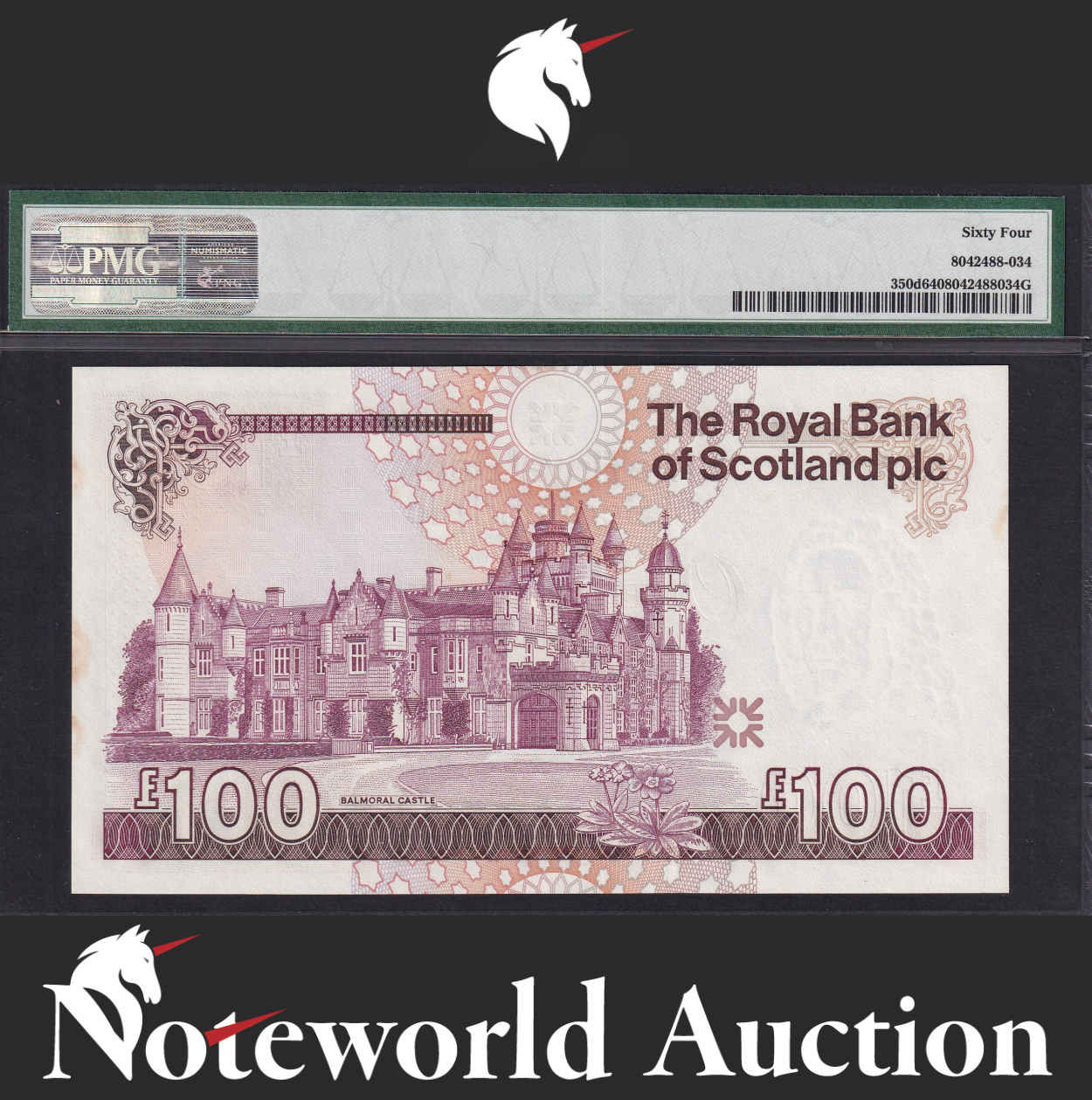 Scotland Royal Bank of Scotland plc 100 Pounds 2000-07 P 350d Foxing UNC PMG 64