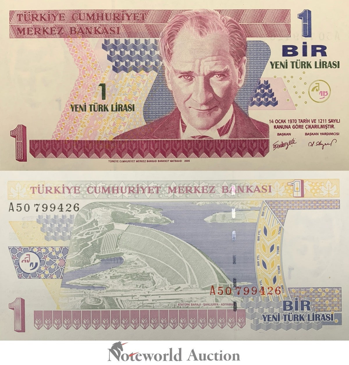 TURKEY 1 Yeni Turk Lirasi 1970 / 2005 P 216 Prefix A UNC