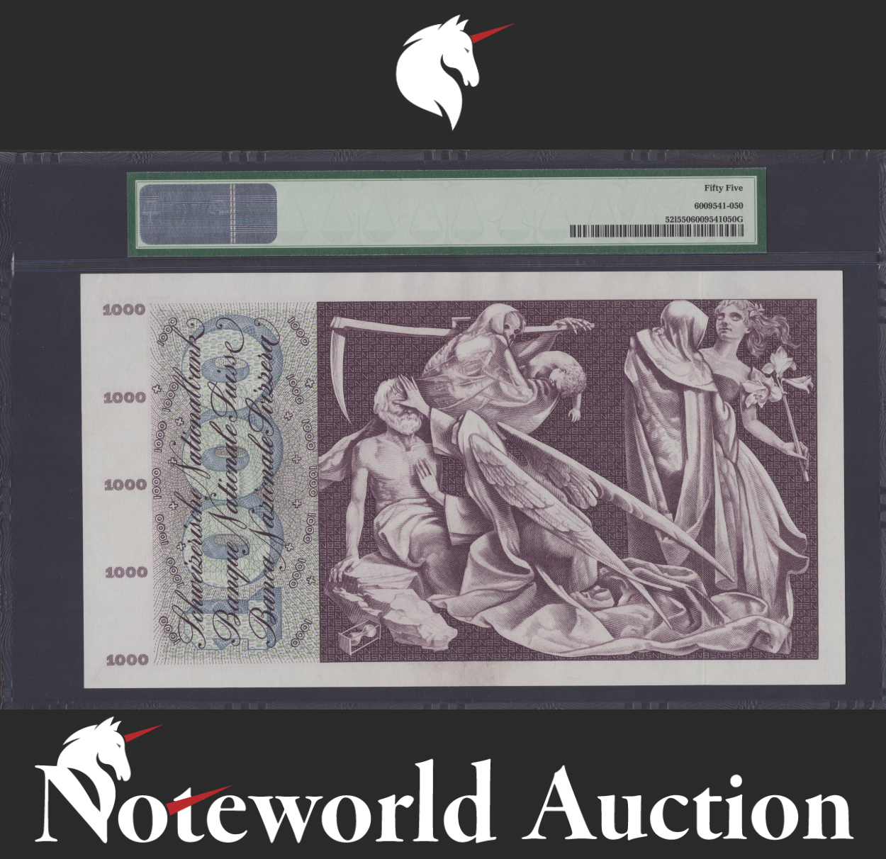 Switzerland National Bank 1000 Franken 1973 P 521 Rare AU PMG 55