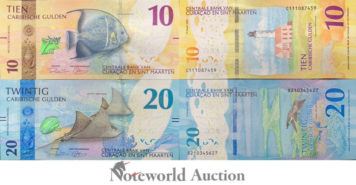 CURACAO & SINT MAARTEN Set 2 pcs - 10 20 Caribische Gulden 2025 P New Issue UNC