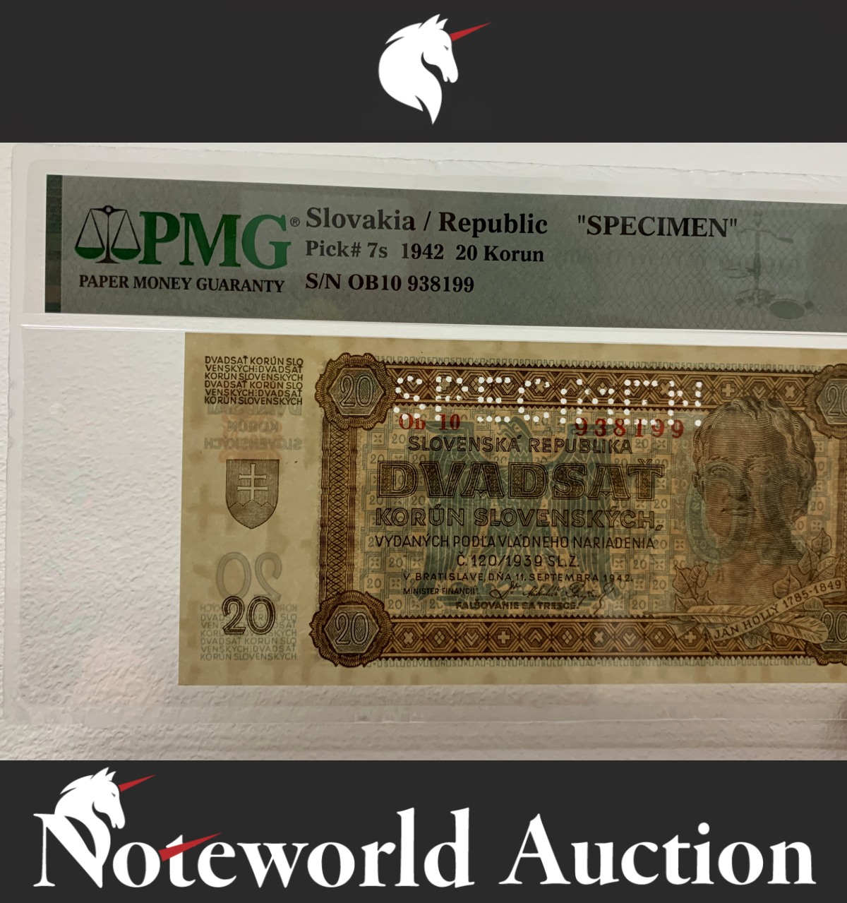 Slovakia Republic 20 Korun 1942 P 7s SPECIMEN UNC PMG 67 EPQ TOP POP