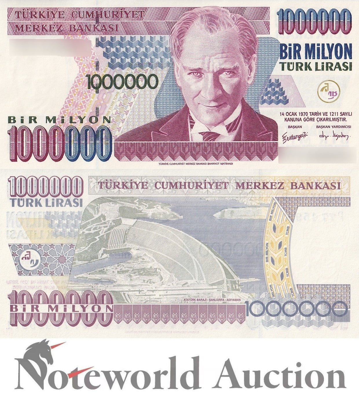 TURKEY 1000000 1 Million Lira 1970 (2002) P 213 Lot 5 pcs 1/20 Bundle UNC