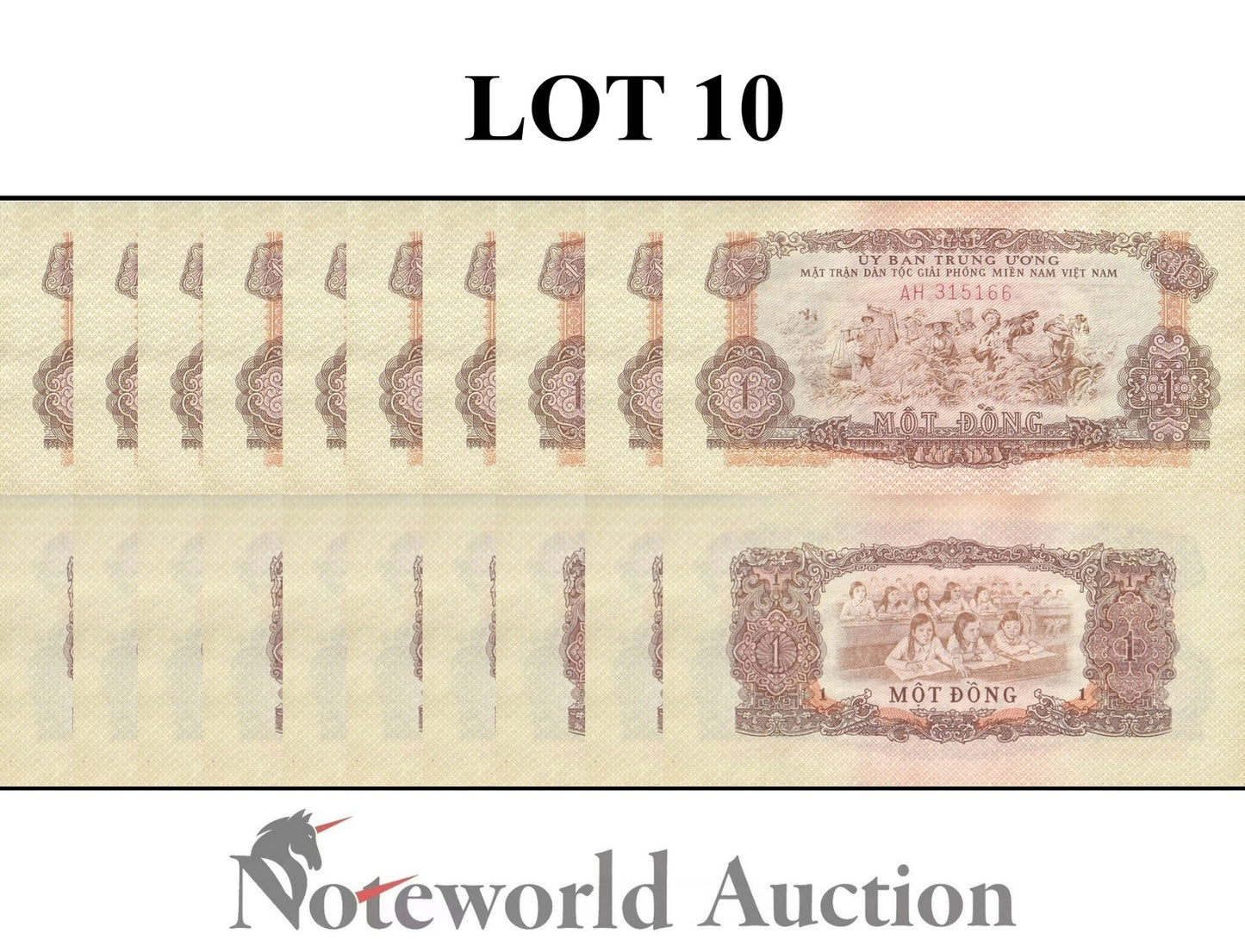 VIET NAM VIETNAM SOUTH 1 Dong ND 1963 P R4 Less Lot 10 pcs 1/10 Bundle AU UNC