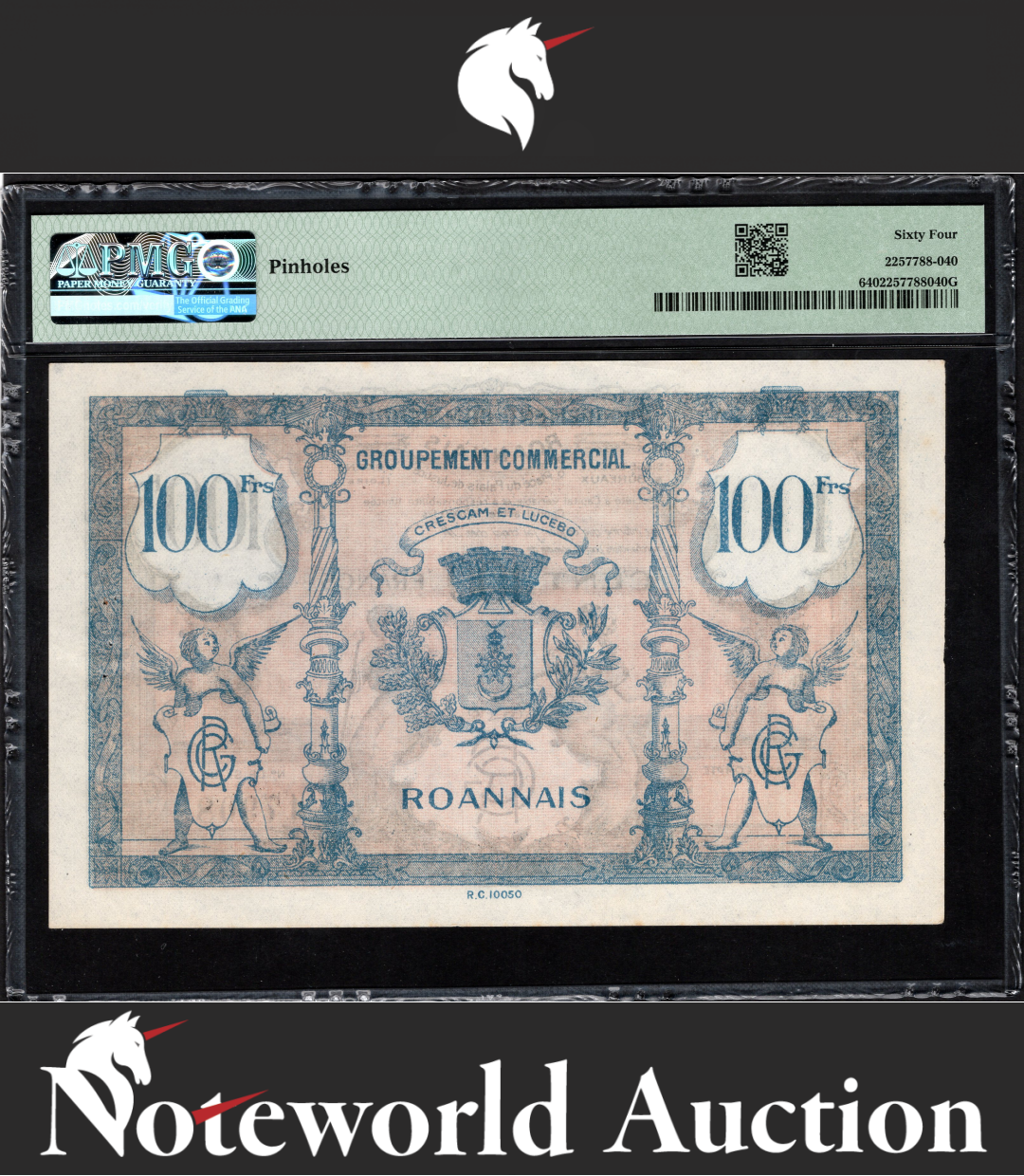 France Groupement Commercial Roannais 100 Francs P Unilisted UNC PMG 64