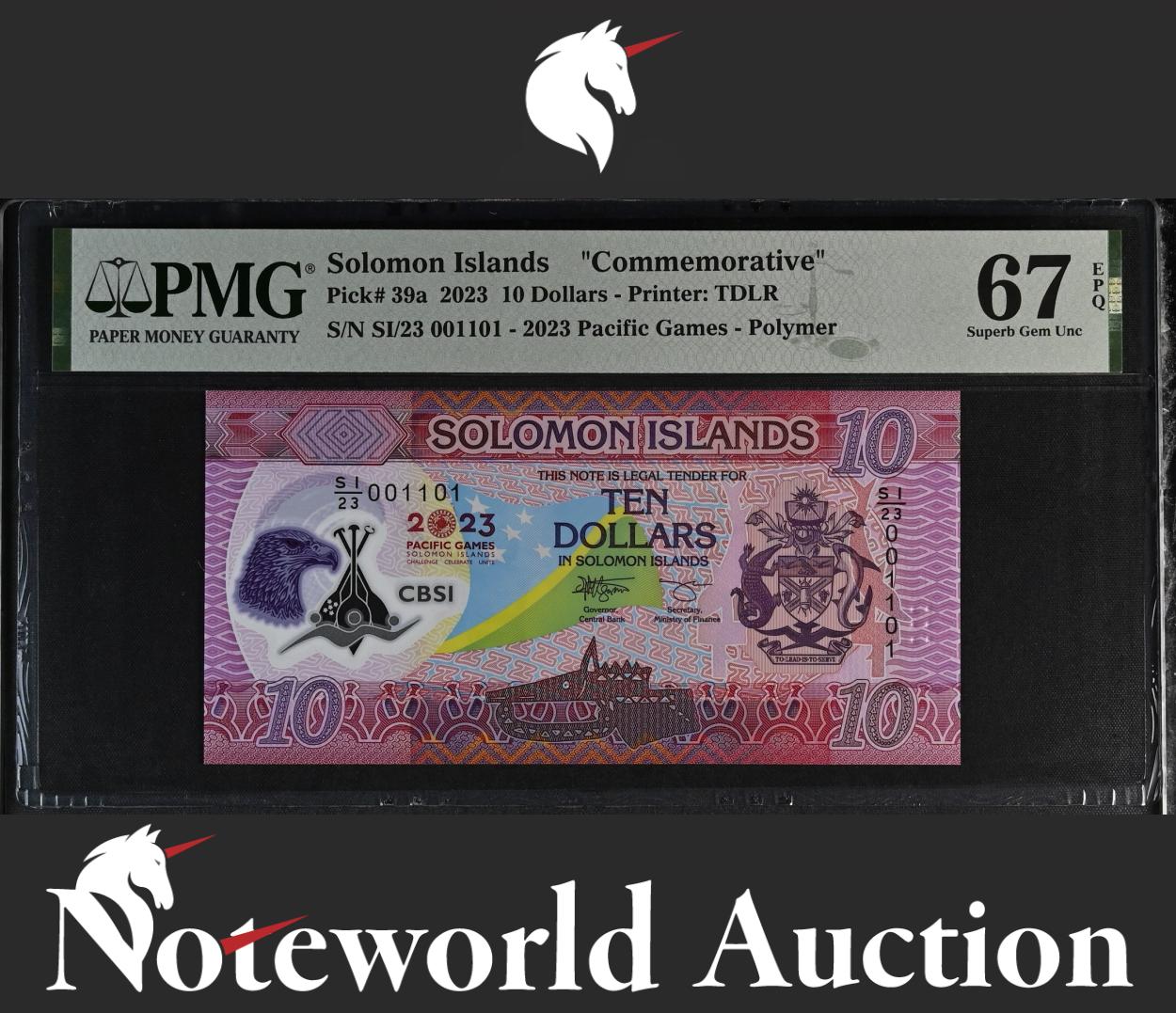 Solomon Islands COMM. 2023 P 39a Polymer Binary No. UNC PMG 67 EPQ 3rd TOP POP