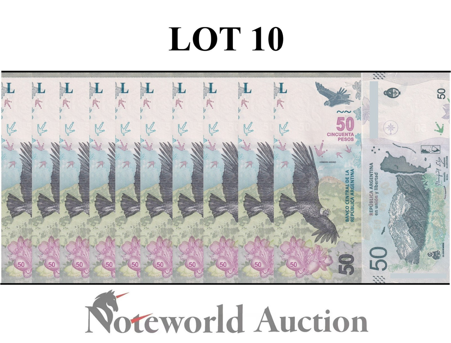 ARGENTINA 50 Pesos ND 2018 P 363 Lot 10 pcs 1/10 Bundle UNC