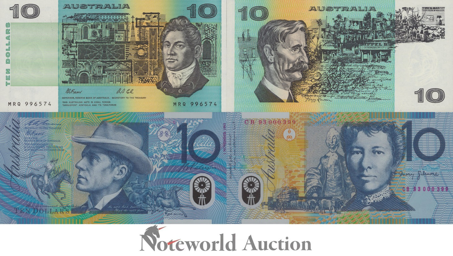 AUSTRALIA 10 Dollars 1991 1993 P 45g 52a Paper Polymer With Folder Set 2 pcs UNC