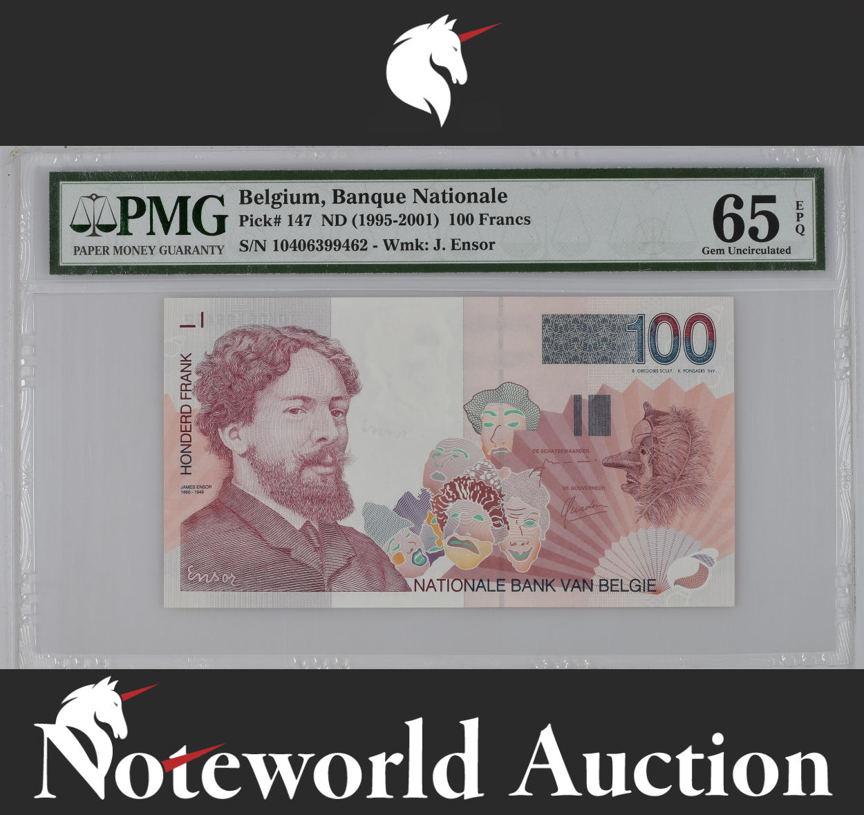 Belgium Banque Nationale 100 Francs ND (1995-2001) P 147 UNC PMG 65 EPQ