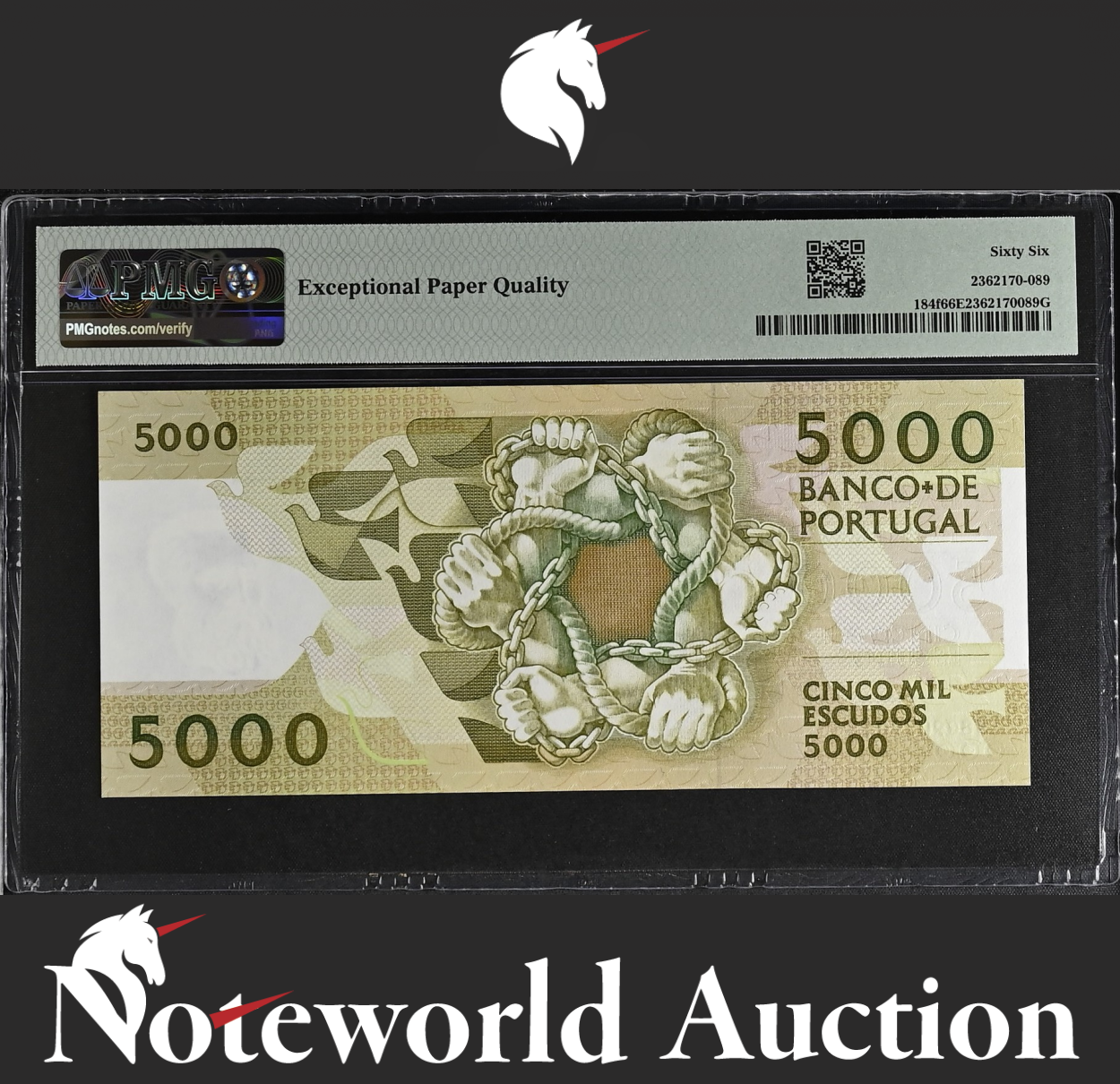 Portugal Banco de Portugal 5000 Escudos 1993 P 184f UNC PMG 66 EPQ 3rd TOP POP