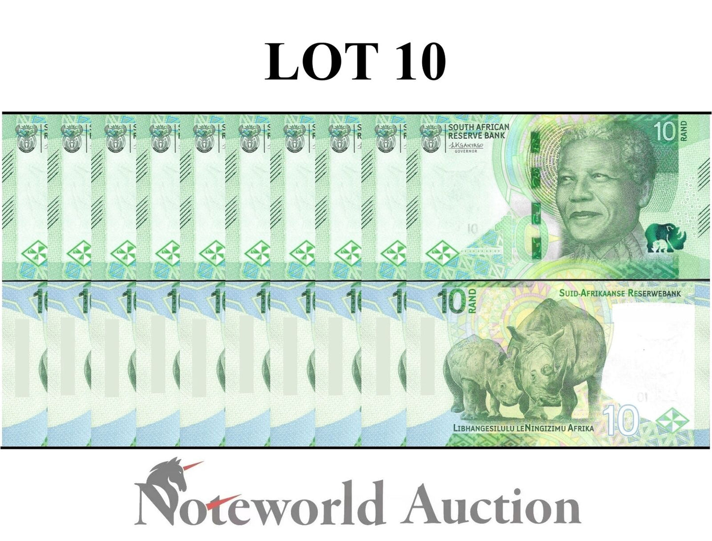 SOUTH AFRICA LOT 10 pcs 1/10 Bundle - 10 Rand 2023 P 148 UNC