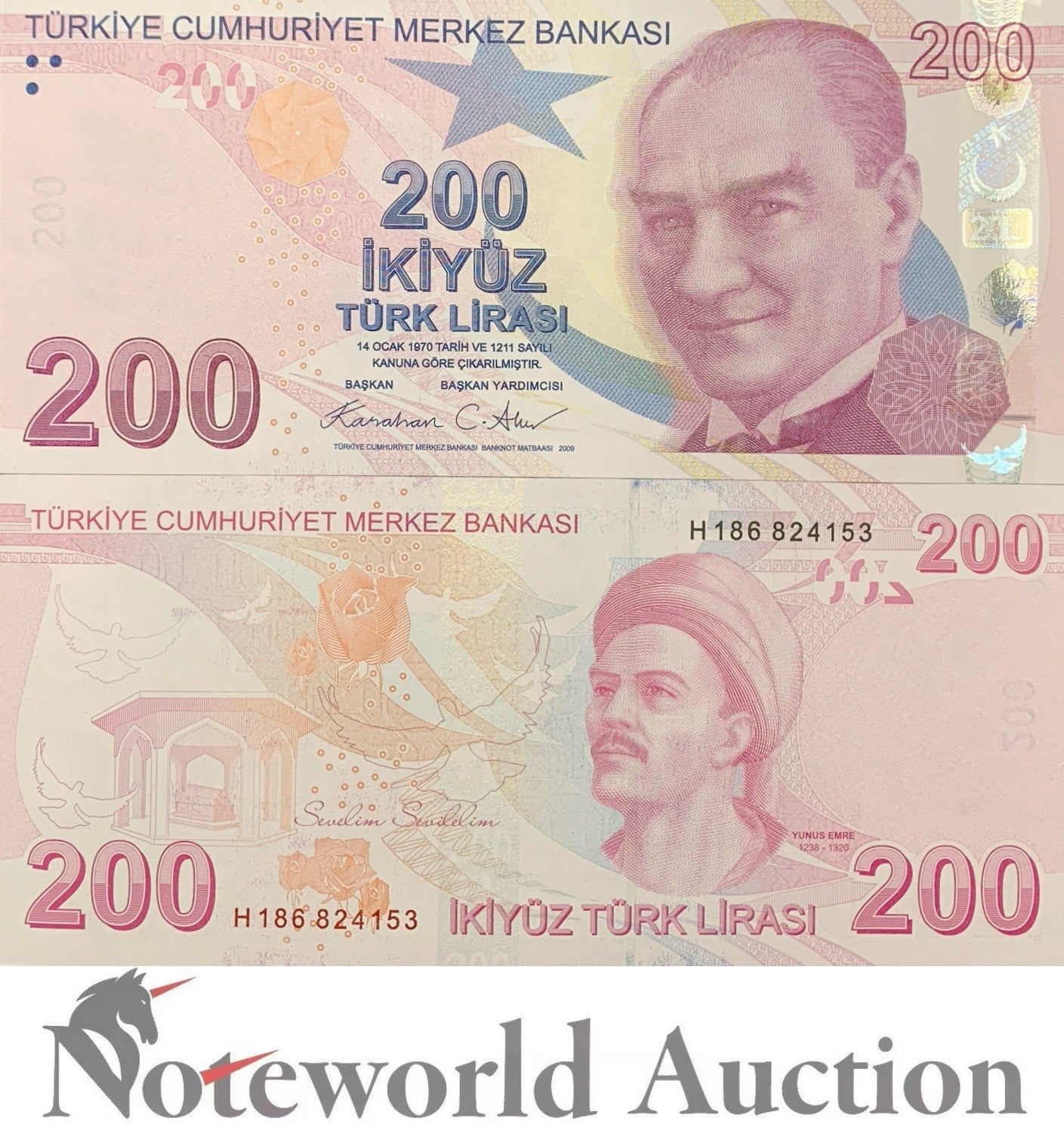 TURKEY 200 Turk Lirasi 2009 2024 P 227 New Desige UNC