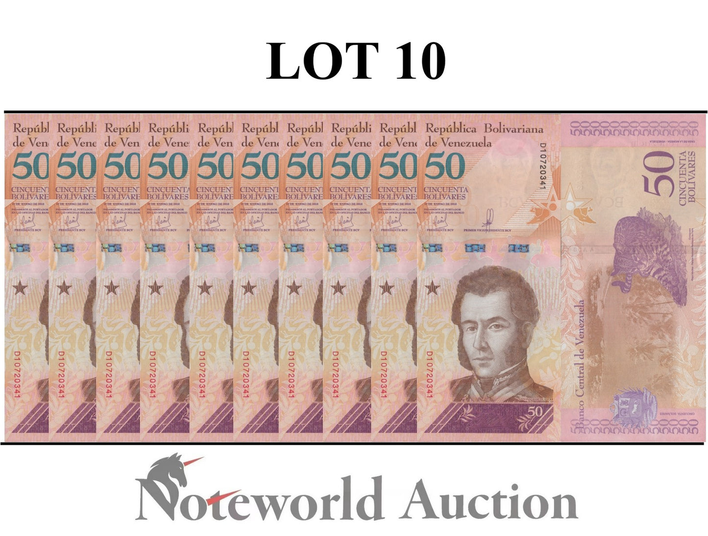 VENEZUELA 50 Bolivares 2018 P 105 Lot 10 pcs 1/10 Bundle UNC