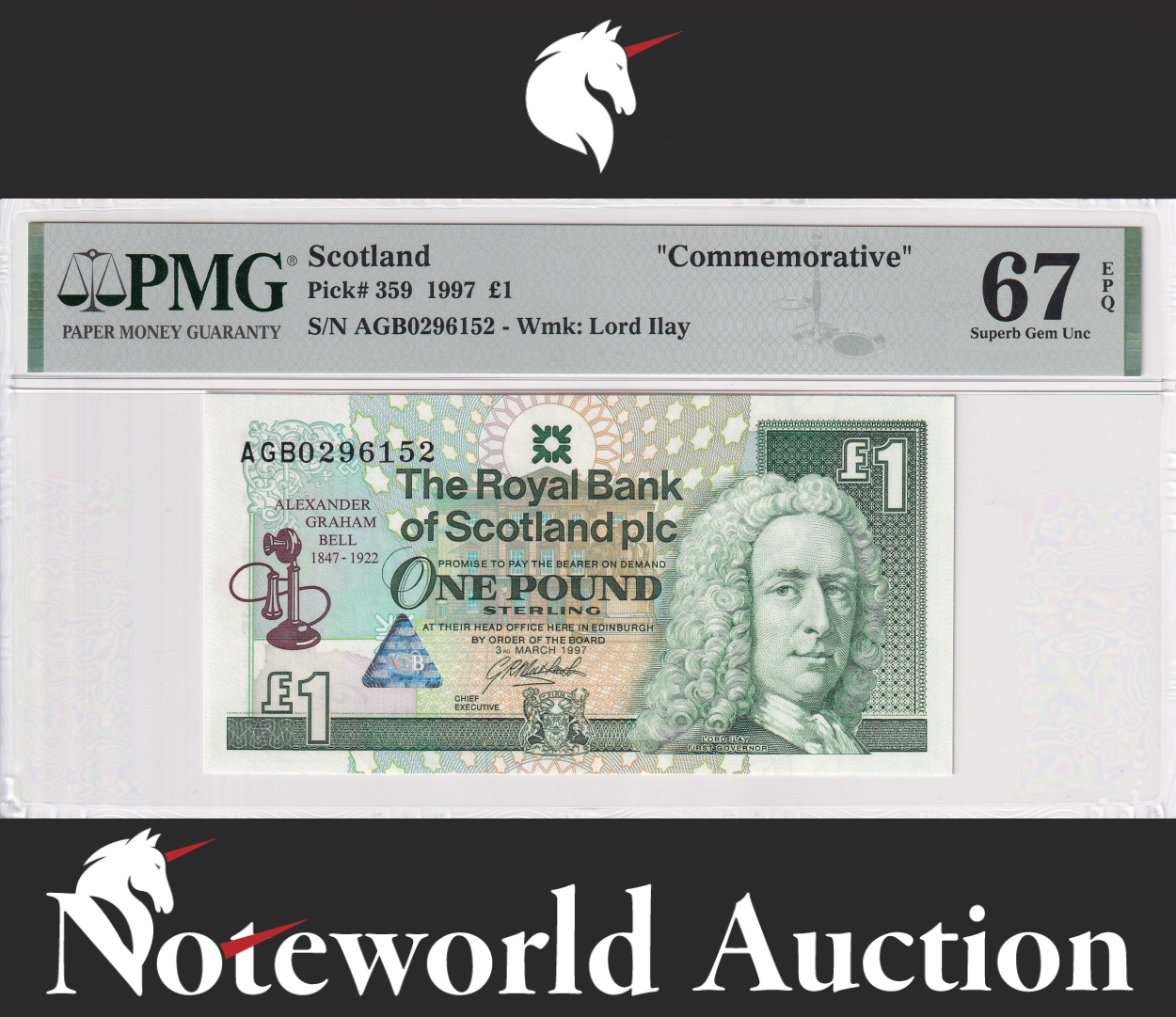 Scotland Commemorative 1 Pound 1997 P 359 UNC PMG 67 EPQ 2nd TOP POP