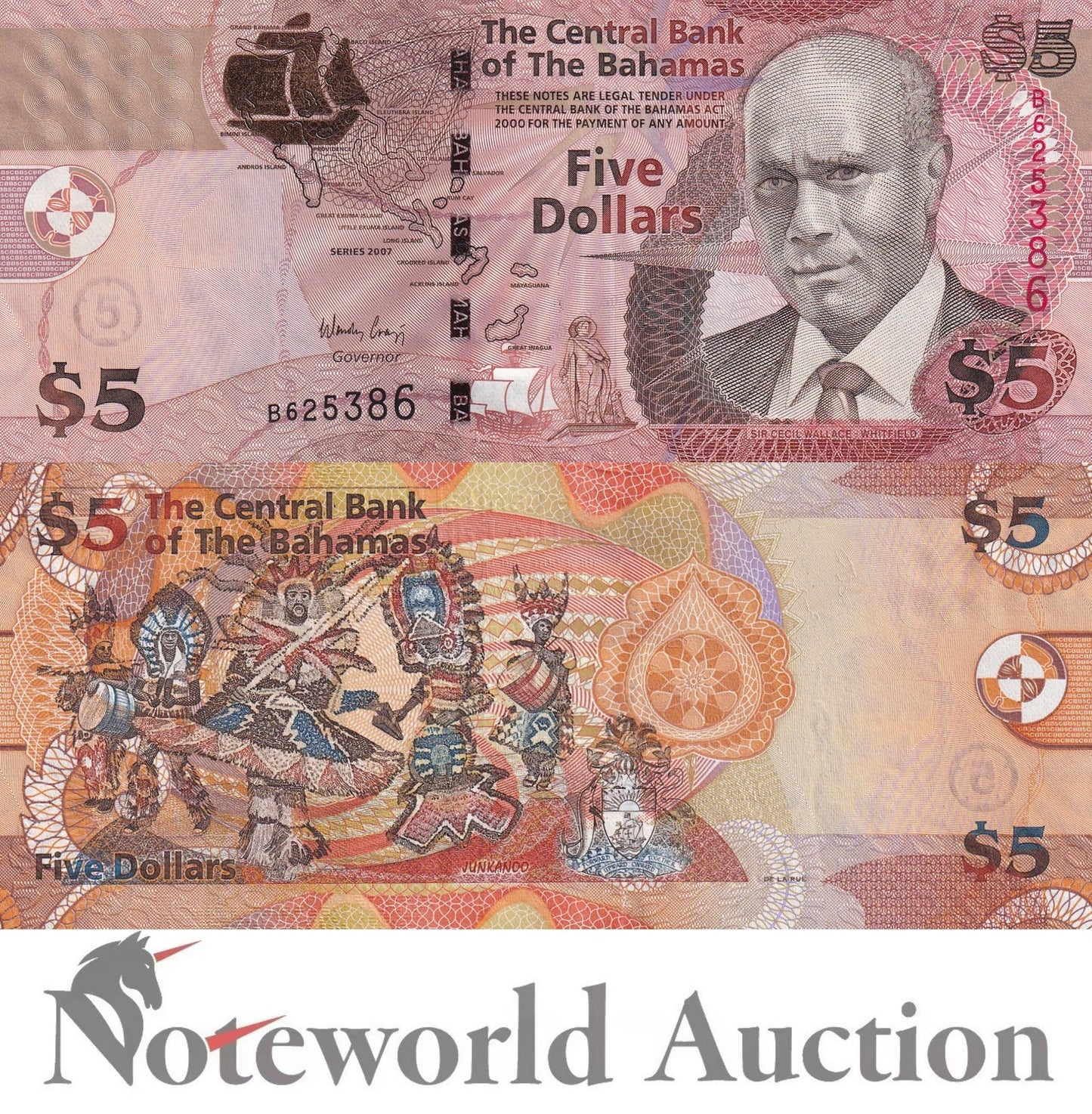 BAHAMAS 5 Dollars 2007 P 72 UNC