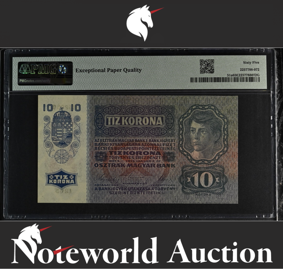 Austria Oesterreichisch-Ungarische Bank 10 1915 ND 1919 P 51a UNC PMG 65 EPQ