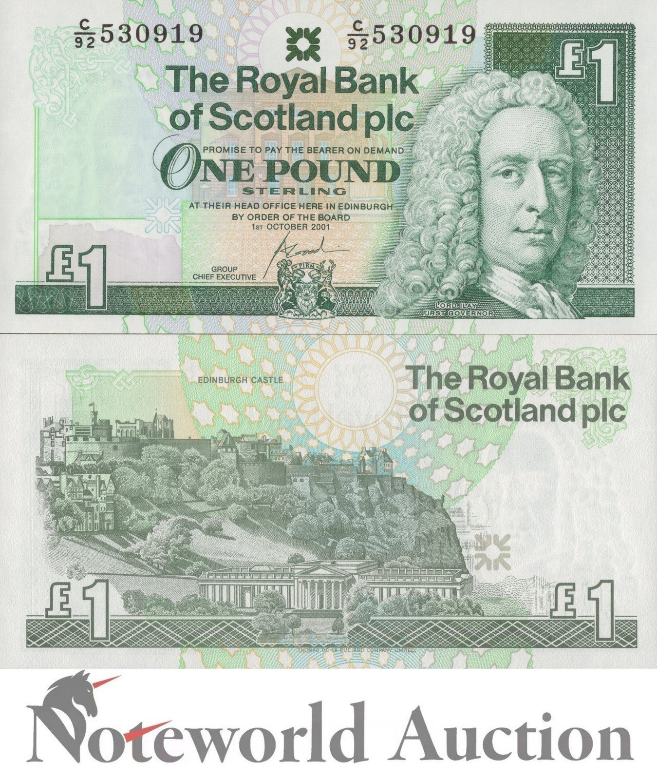 SCOTLAND ROYAL BANK 1 Pound 2001 P 351e Reduced Size Lot 10 p 1/10 Bundle UNC