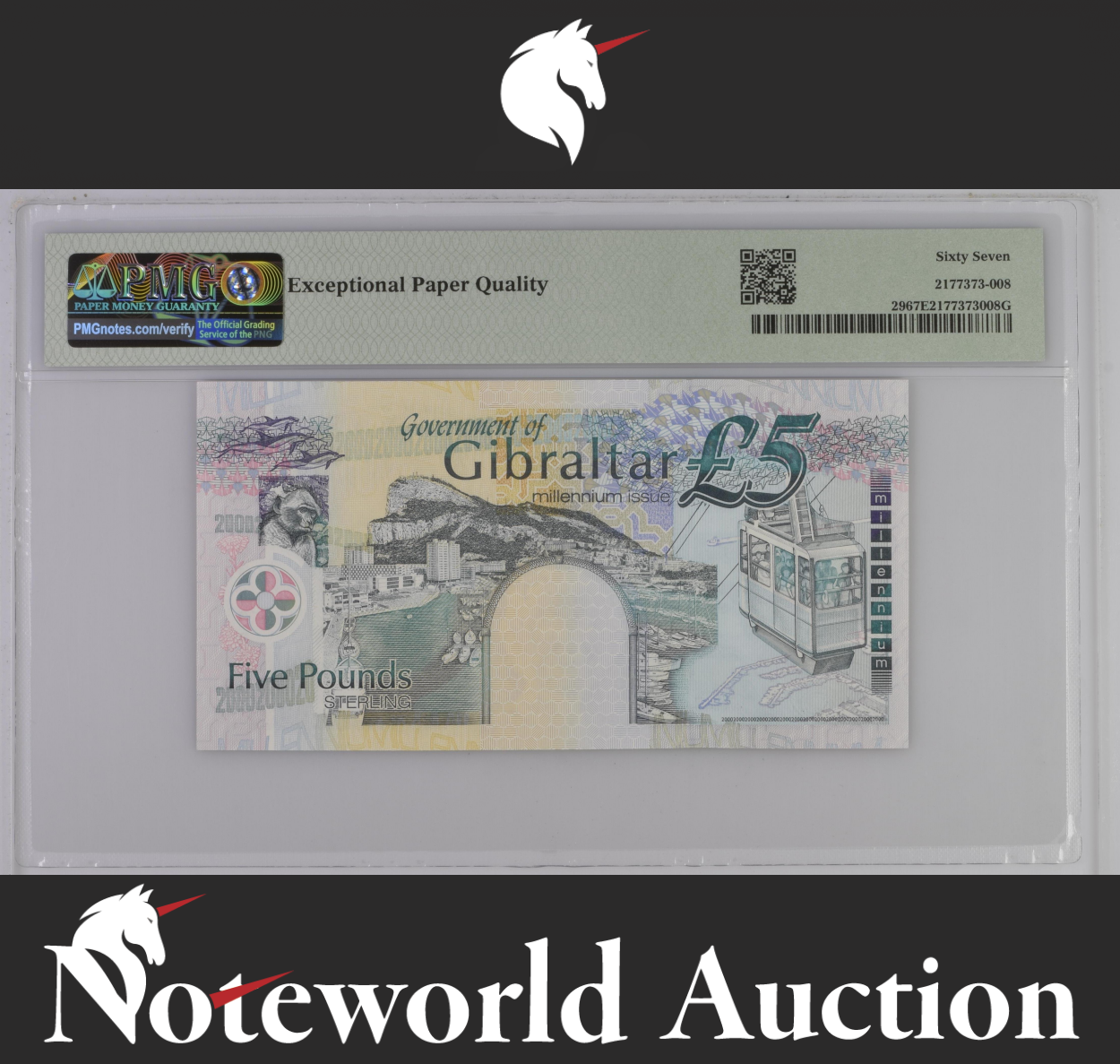 Gibraltar COMM. 5 Pounds 2000 P 29 Prefix MM UNC PMG 67 EPQ 2nd TOP POP
