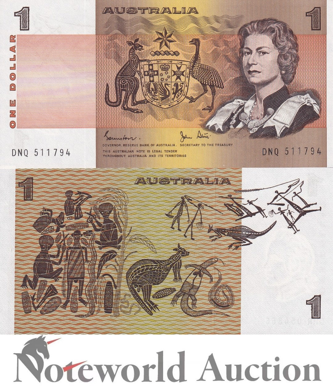 AUSTRALIA 1 Dollars 1974-1983 P 42 QEll Random Sign Lot 5 pcs 1/20 Bundle UNC