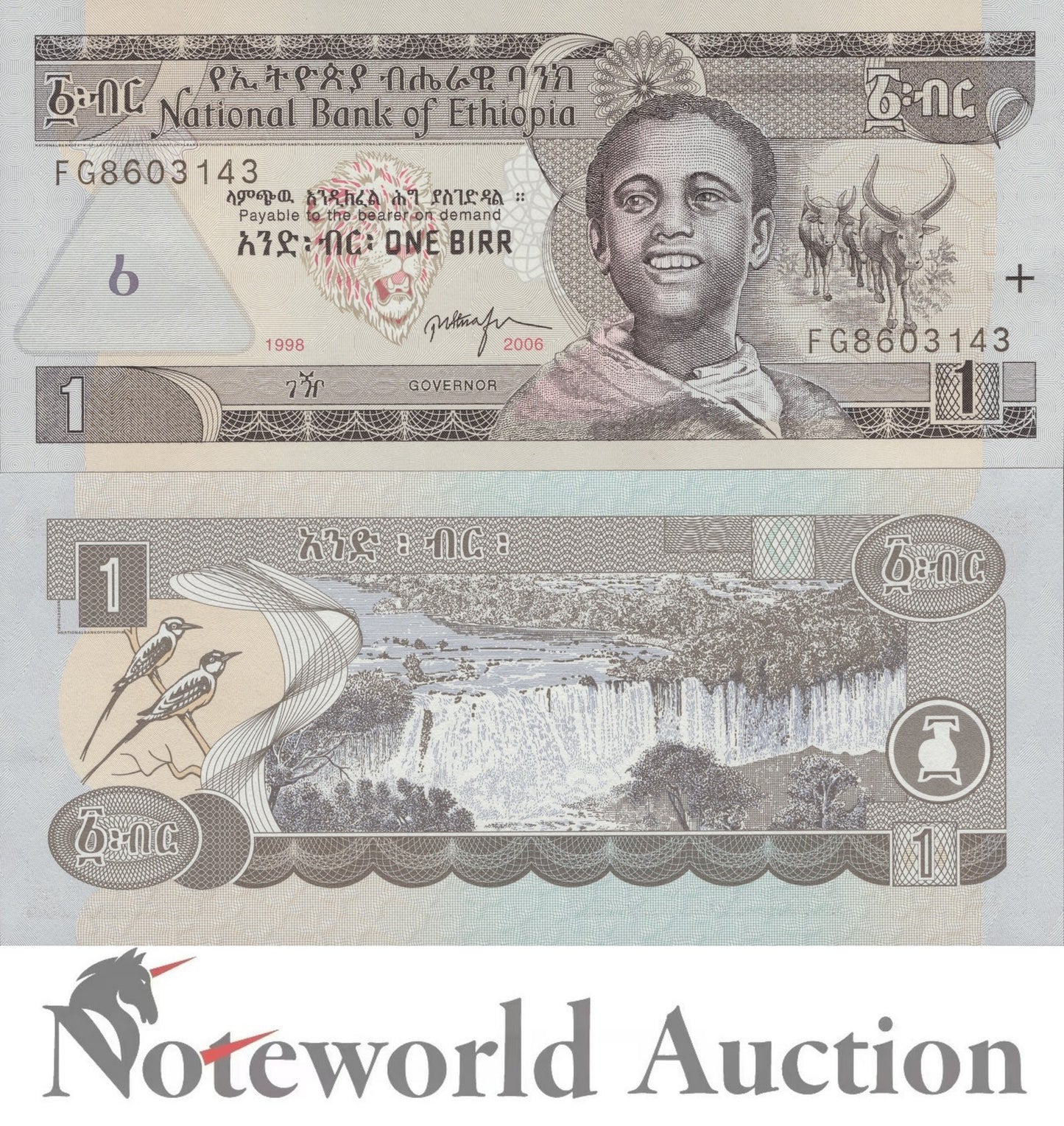ETHIOPIA 1 Birr 1998/2006 P 46d Lot 5 pcs 1/20 Bundle UNC