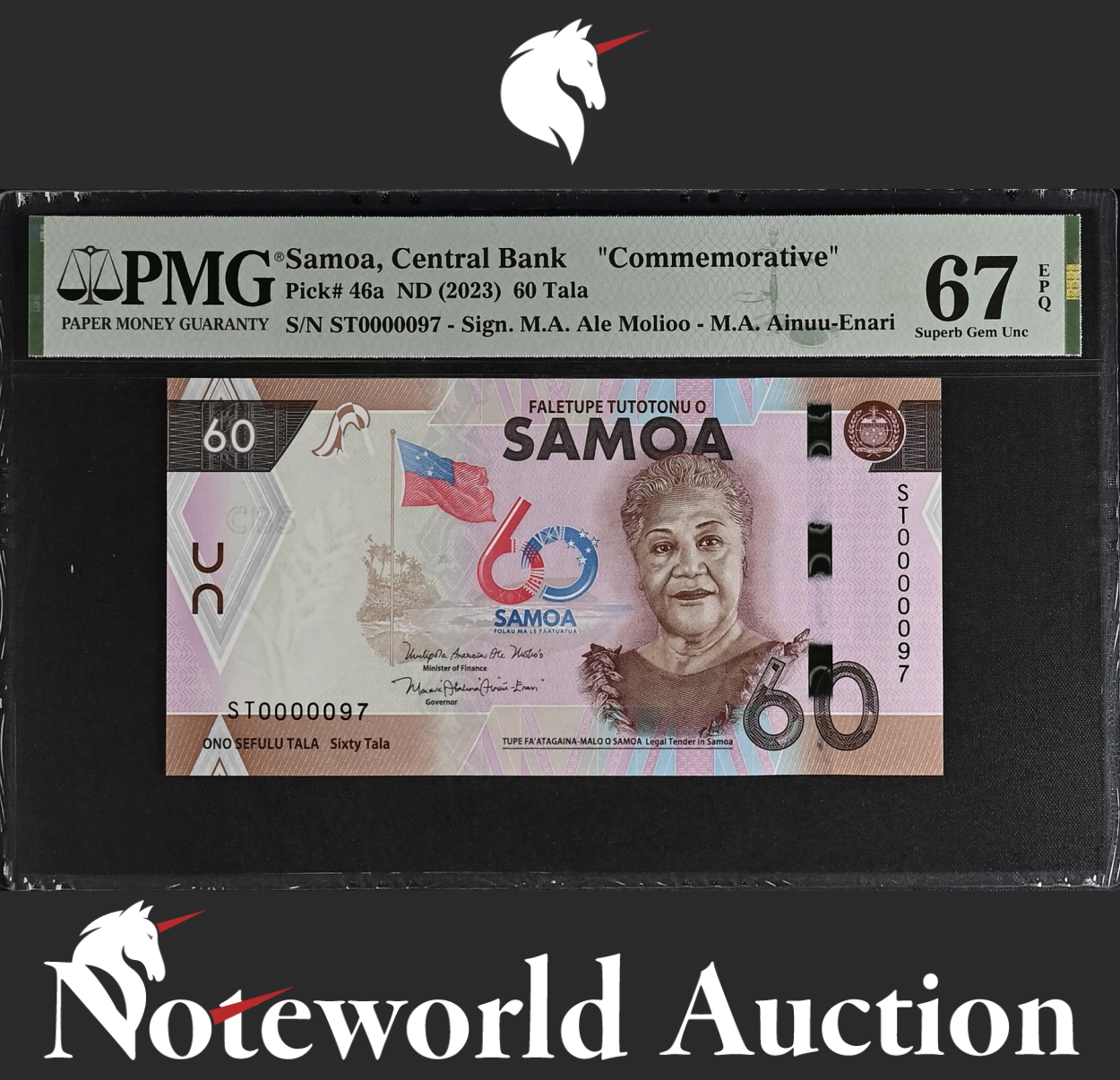 Samoa Commemorative 60 Tala ND 2023 P 46a LOW No. 97 UNC PMG 67 EPQ 3rd TOP POP