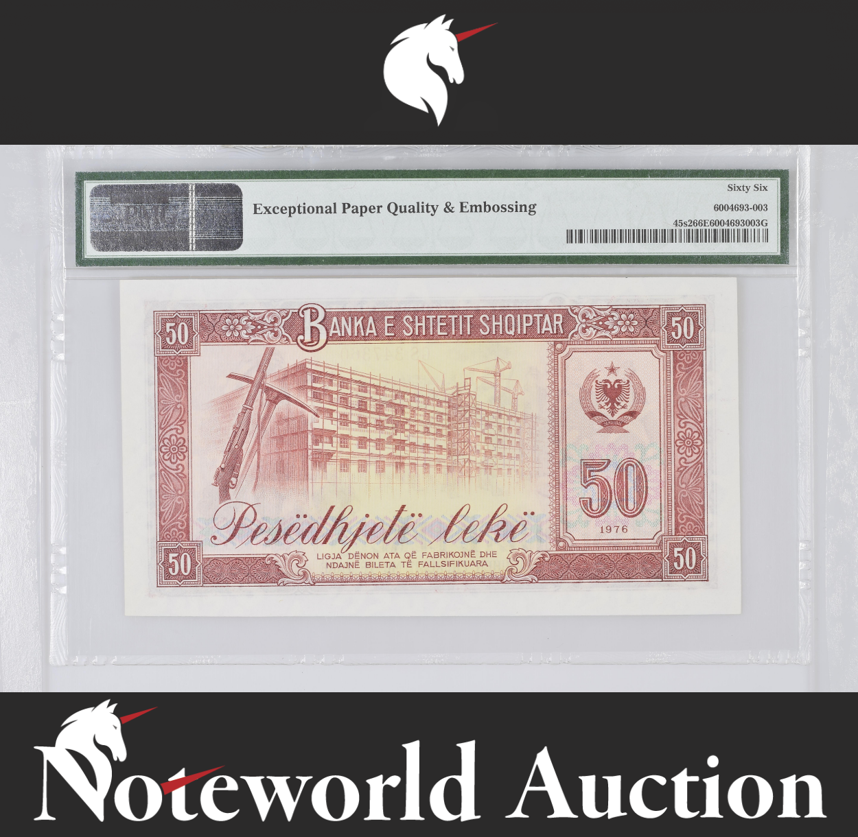 Albania 50 Leke 1976 P 45s2 SPECIMEN UNC PMG 66 EPQ 3rd TOP POP