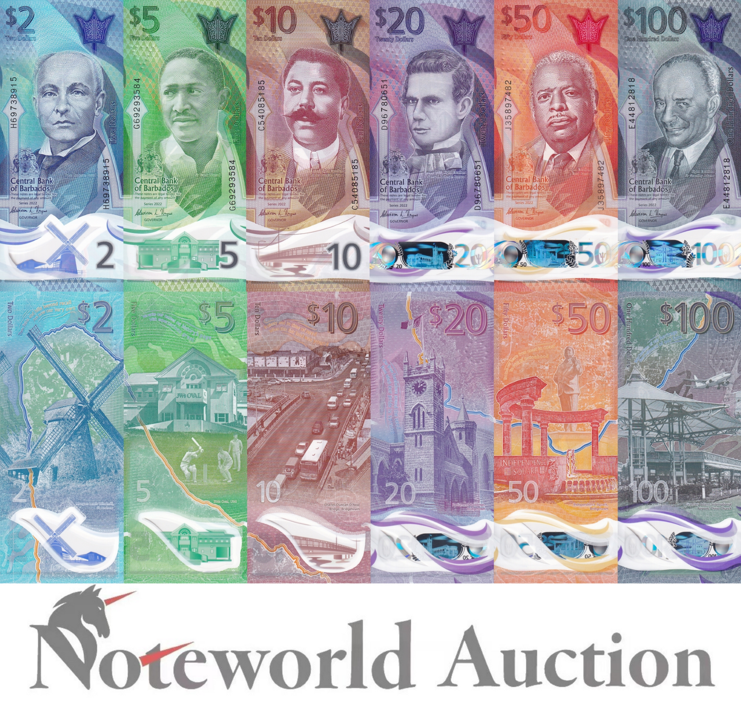 BARBADOS 2 5 10 20 50 100 Dollars 2022 P 80 81 82 83-85 Polymer Set 6 pcs UNC