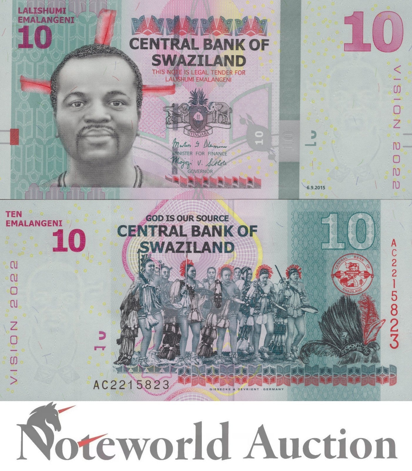 SWAZILAND ESWATINI 10 2015 P 41 Vision 2022 Lot 5 pcs 1/20 Bundle UNC