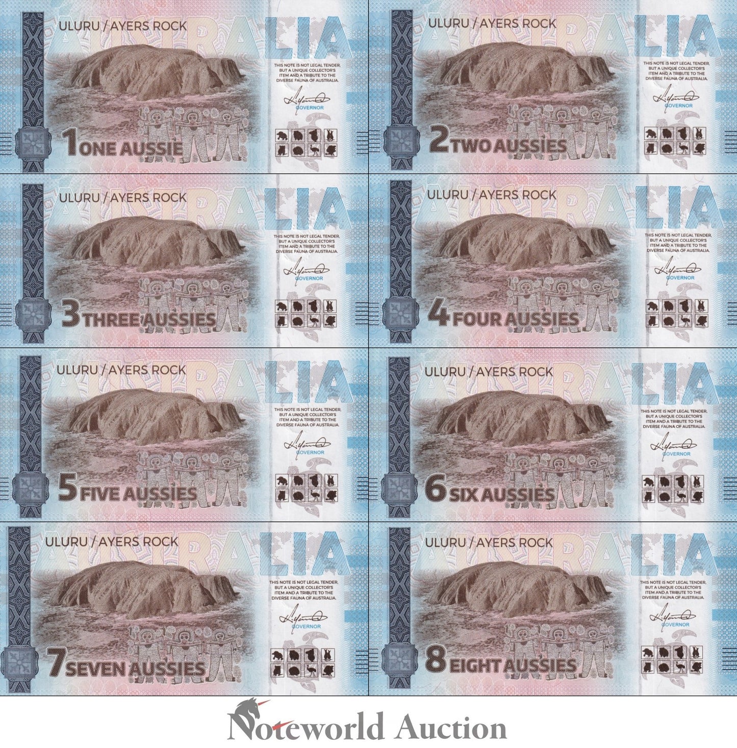 AUSTRALIA TEST NOTE Parliamentary Monarchy Note Full Set Set 8 pcs UNC