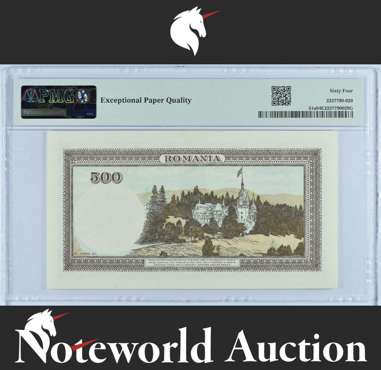 Romania Banca Nationala 500 Lei 1940-43 P 51a UNC PMG 64 EPQ