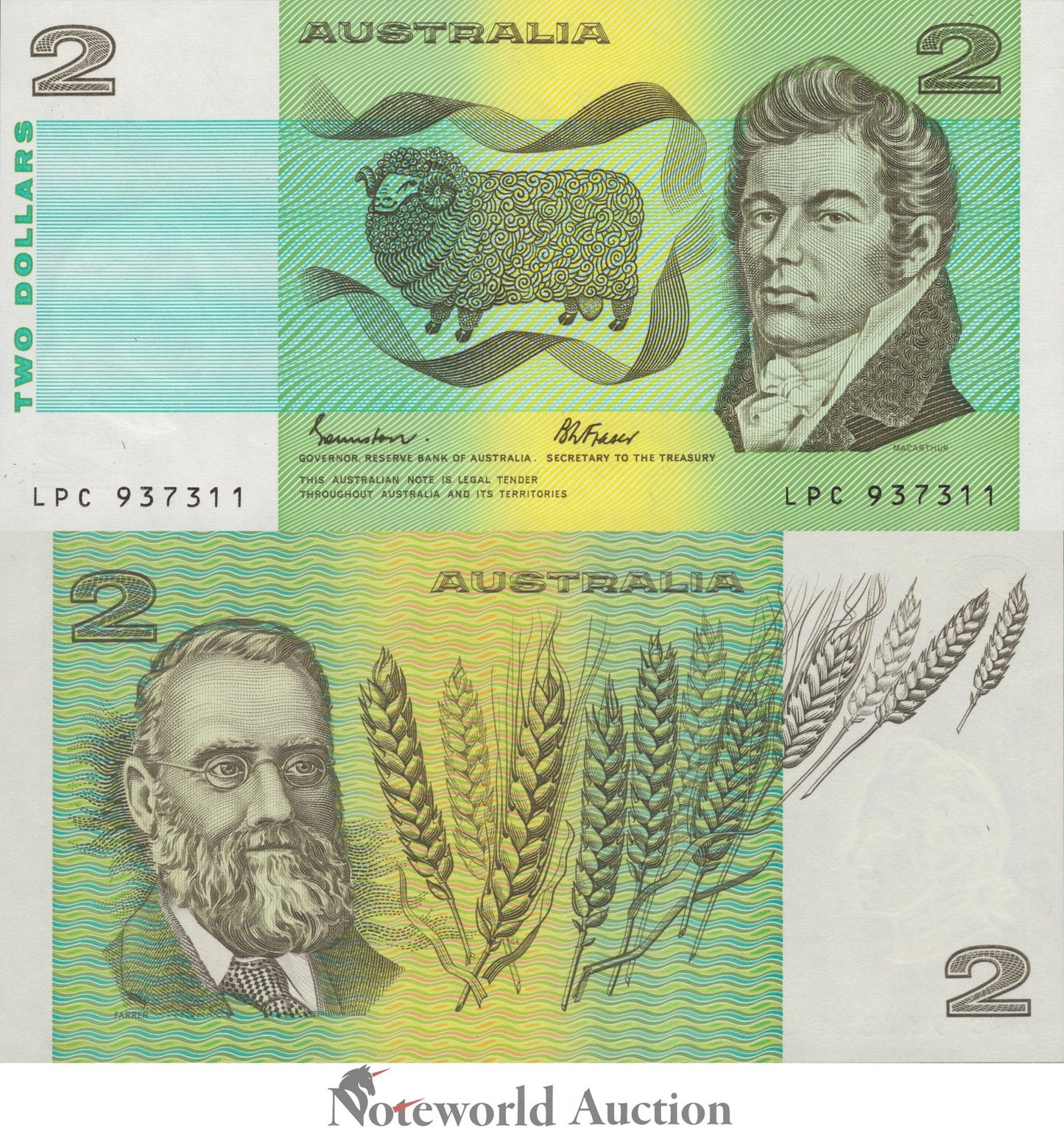 AUSTRALIA 2 Dollars 1983 P 43 Johnston Fraser With Folder UNC
