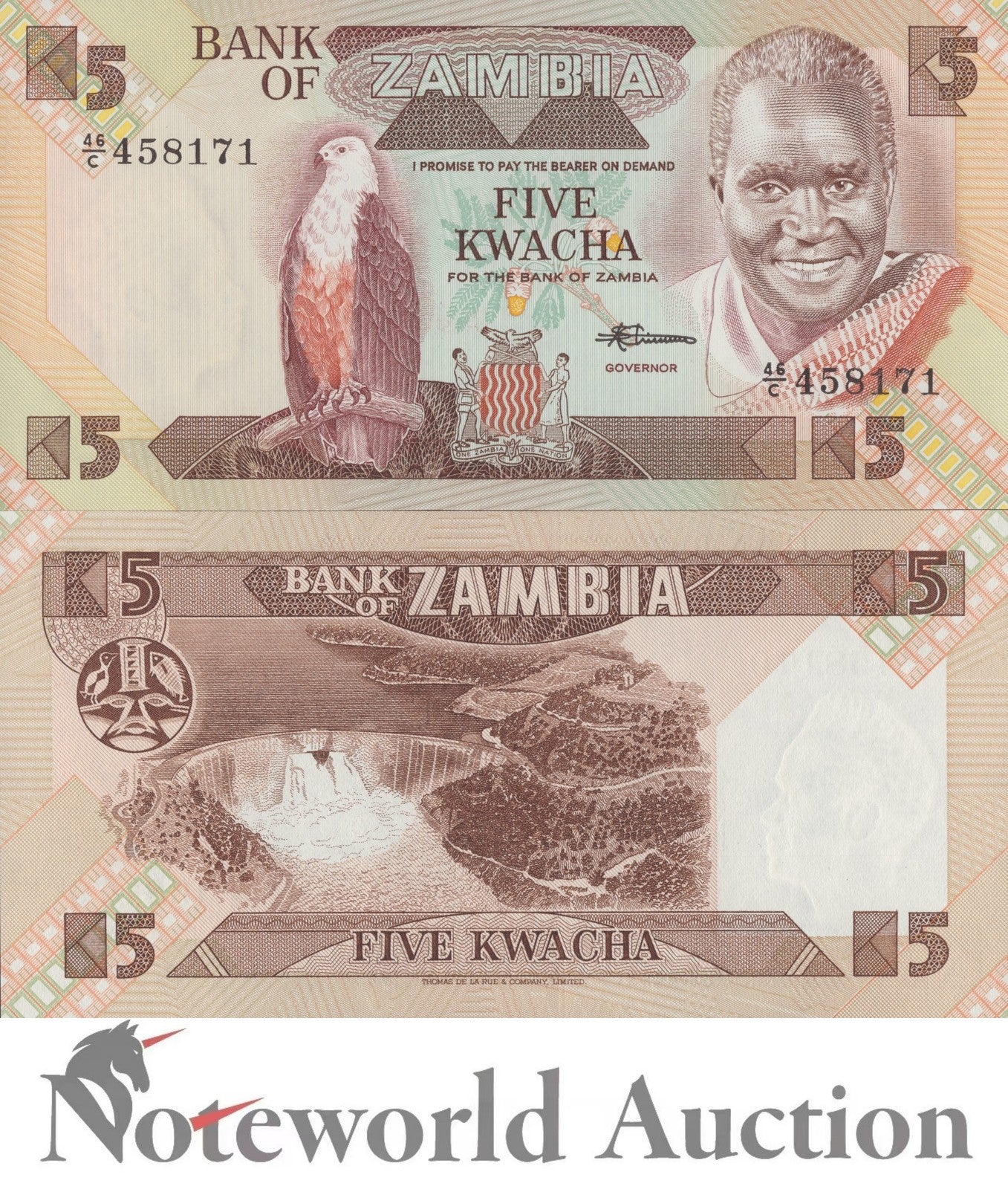 ZAMBIA 5 Kwacha ND 1980-1988 P 25 Lot 10 pcs 1/10 Bundle UNC