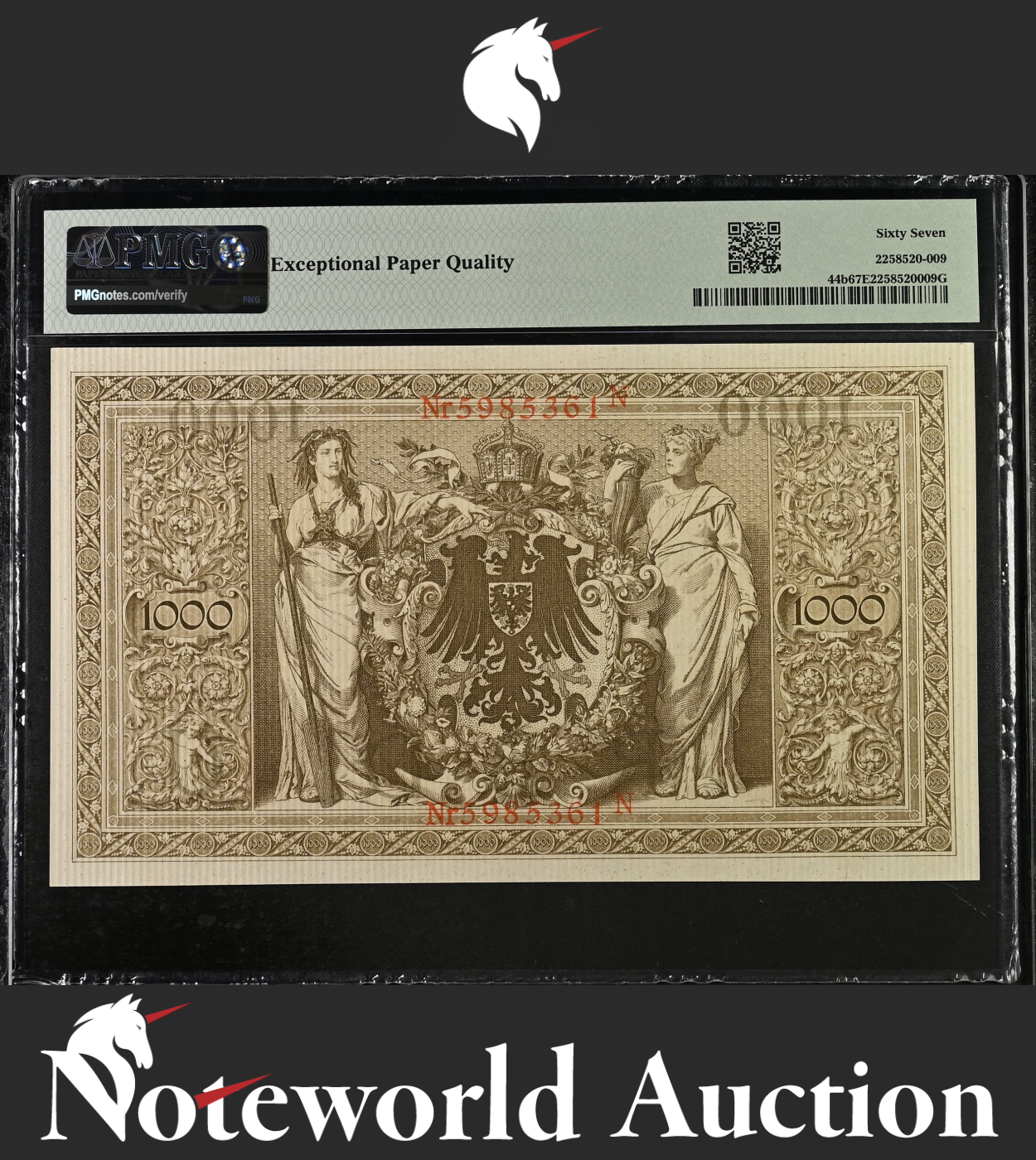 Germany Imperial Bank Note 1000 Mark 1910 P 44b UNC PMG 67 EPQ TOP POP