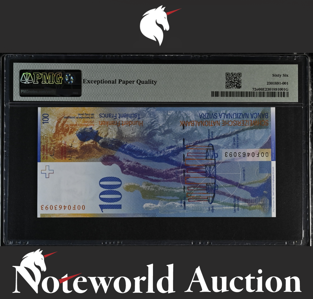 Switzerland National Bank 100 Franken 2000 P 72e UNC PMG 66 EPQ
