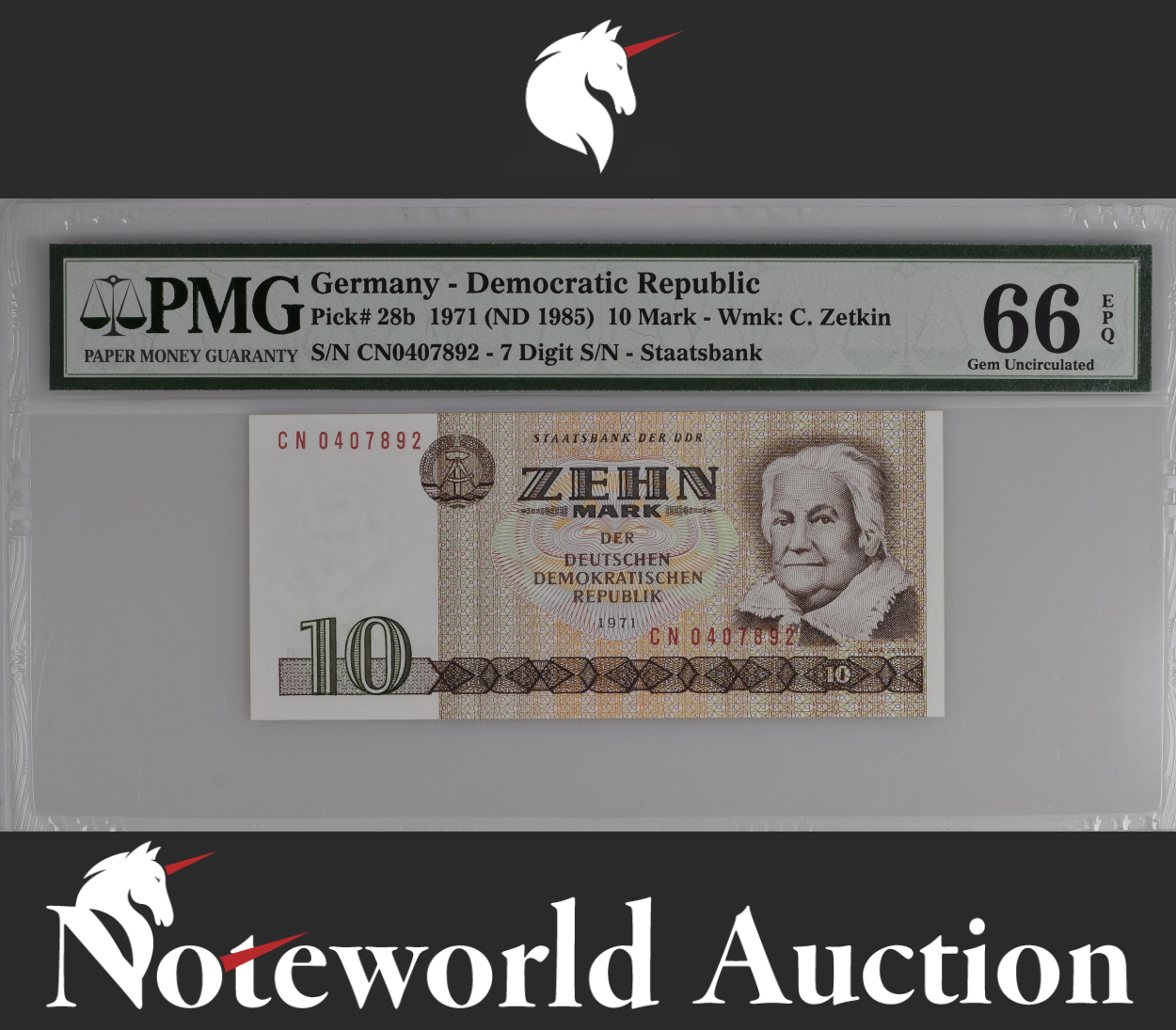 Germany 10 Mark 1971 (ND 1985) P 28b UNC PMG 66 EPQ 3rd TOP POP