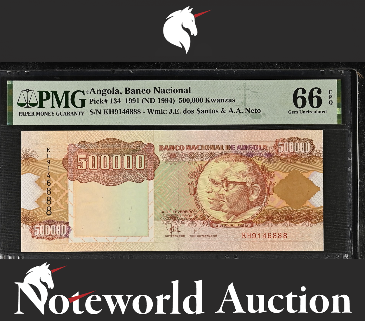 ANGOLA 500000 1991(1994) P 134 Match Last 3 Digit UNC PMG 66 EPQ 2nd TOP POP