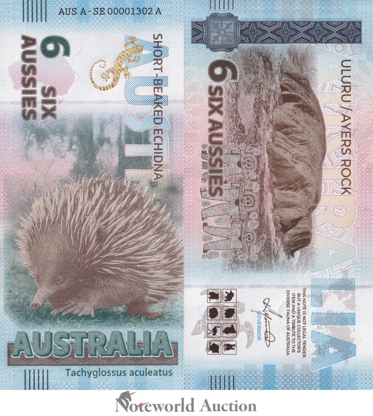 Australia Souvenir Note 6 Aussie Short-Beaked Echidna UNC