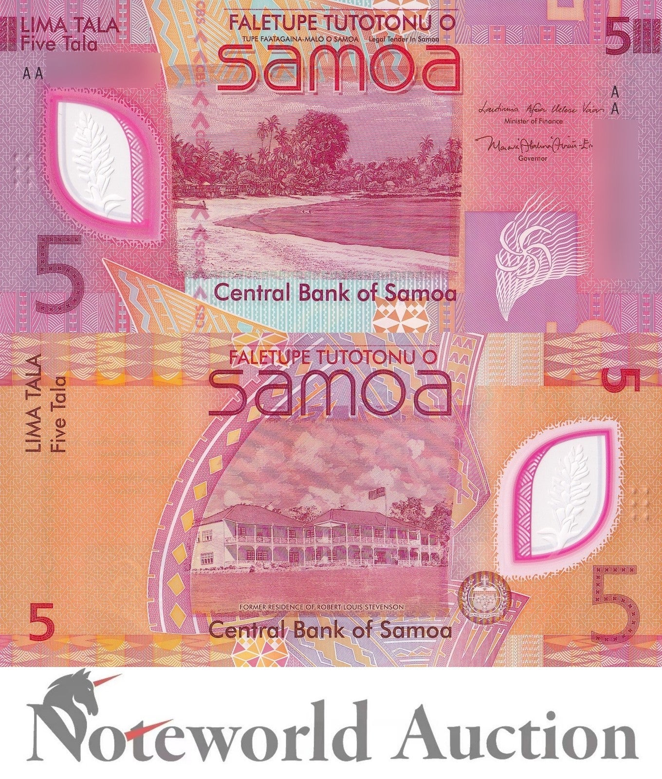 SAMOA 5 Tala 2023 P 47 New Polymer First Prefix AA Lot 5 pcs 1/20 Bundle UNC