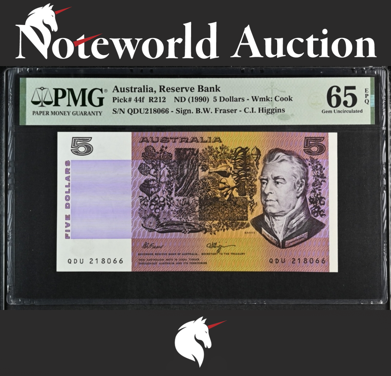 Australia Reserve Bank 5 Dollars ND (1990) P 44f UNC PMG 65 EPQ
