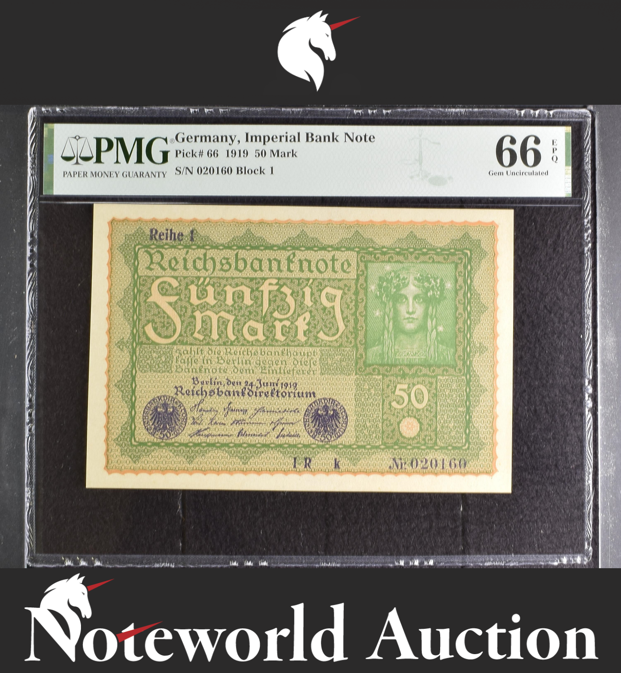 Germany Imperial Bank Note 50 Mark 1919 P 66 UNC PMG 66 EPQ 3rd TOP POP