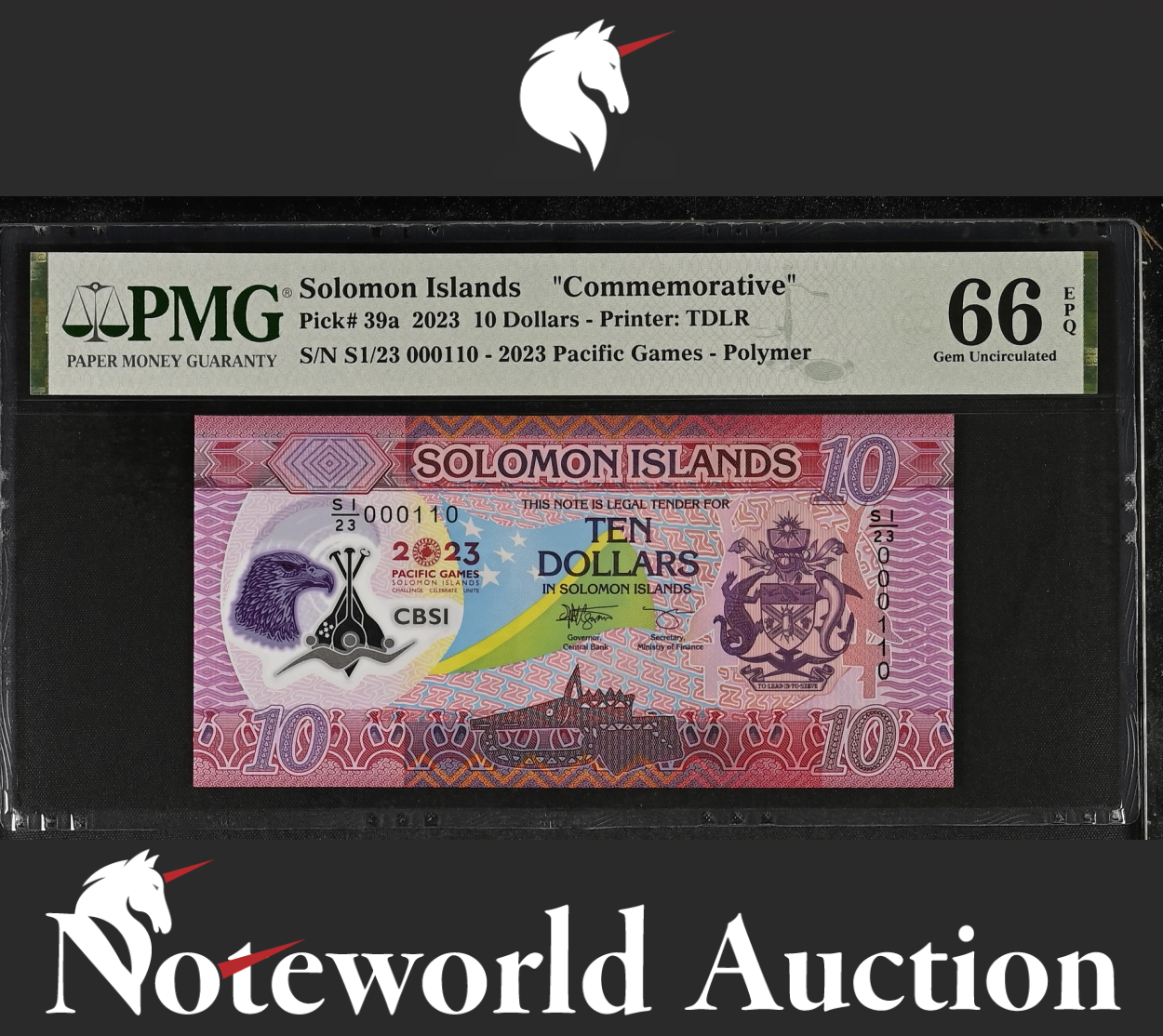 Solomon Islands COMM. 10 2023 P 39a Polymer Binary No.000110 UNC PMG 66 EPQ