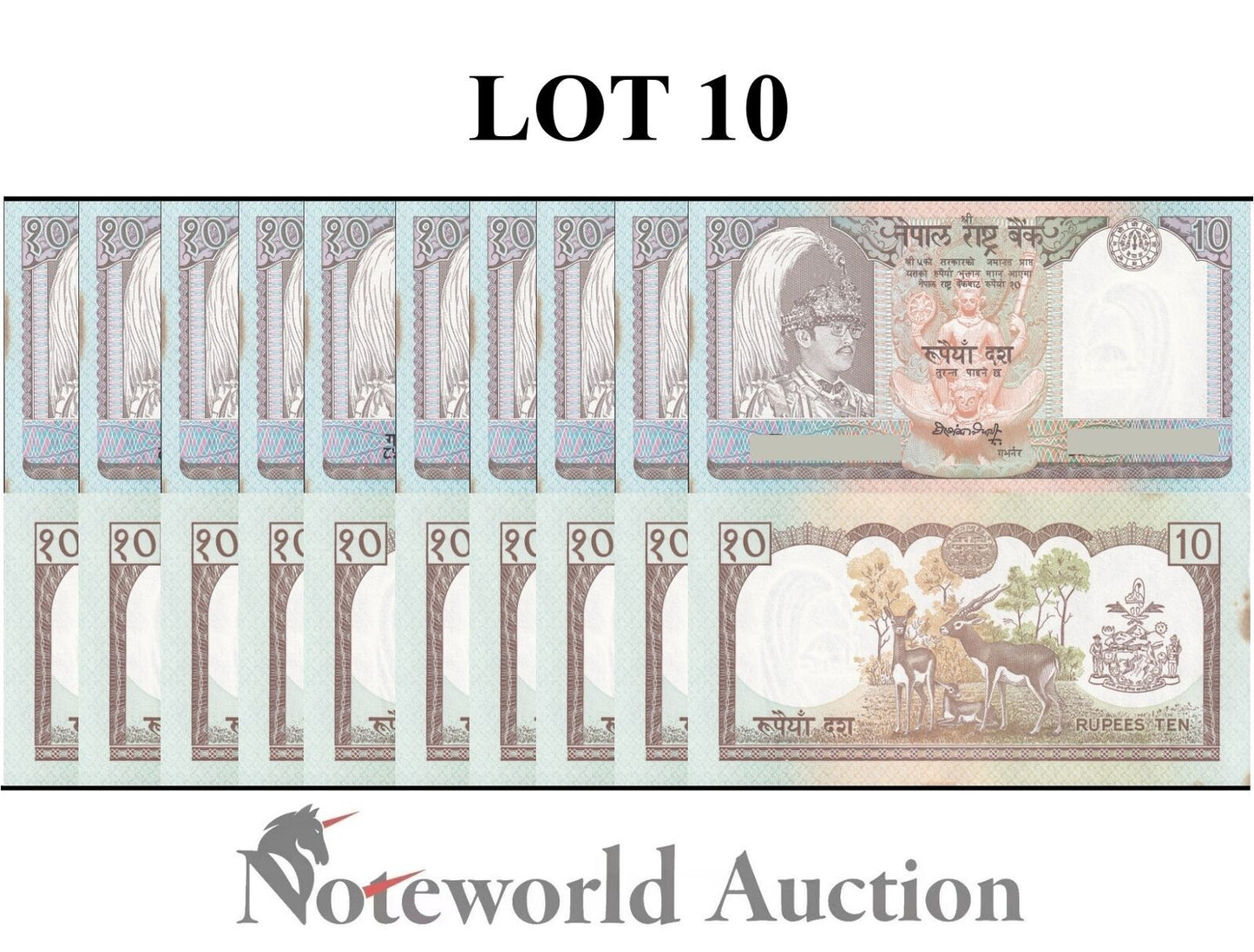 NEPAL 10 Rupees 1990-1995 P 31a2 MINOR FOXING Lot 10 pcs 1/10 Bundle UNC