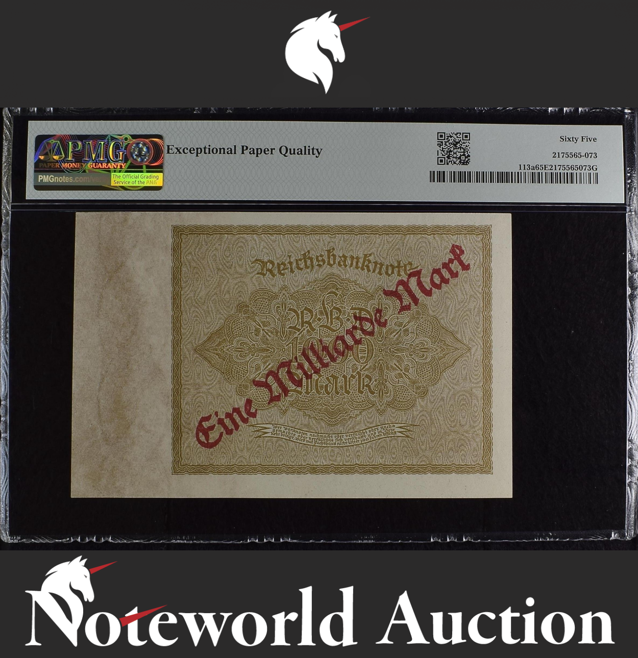 Germany 1 Milliarde Mark on 1000 Mark 1922 P 113a UNC PMG 65 EPQ 3rd TOP POP