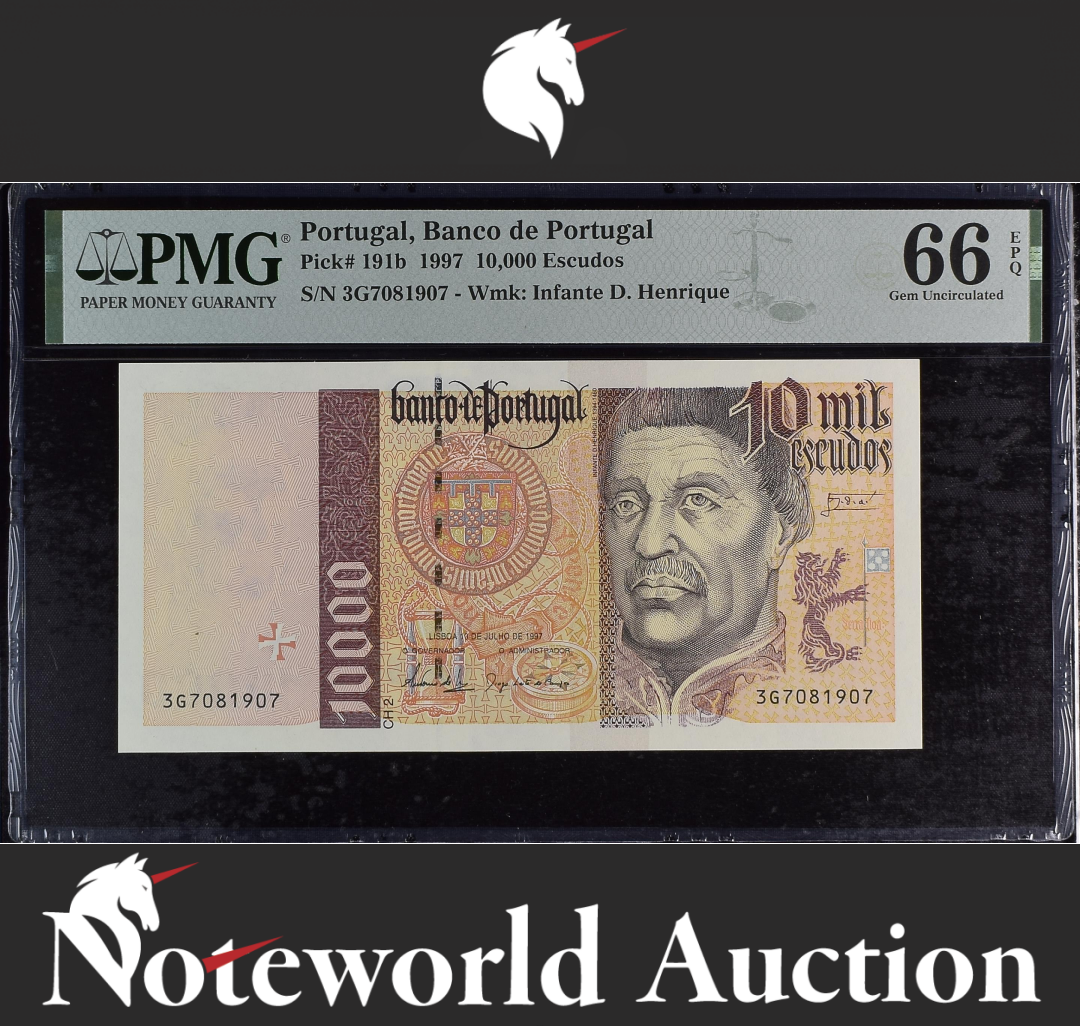 Portugal Banco de Portugal 10000 Escudos 1997 P 191b UNC PMG 66 EPQ 3rd TOP POP