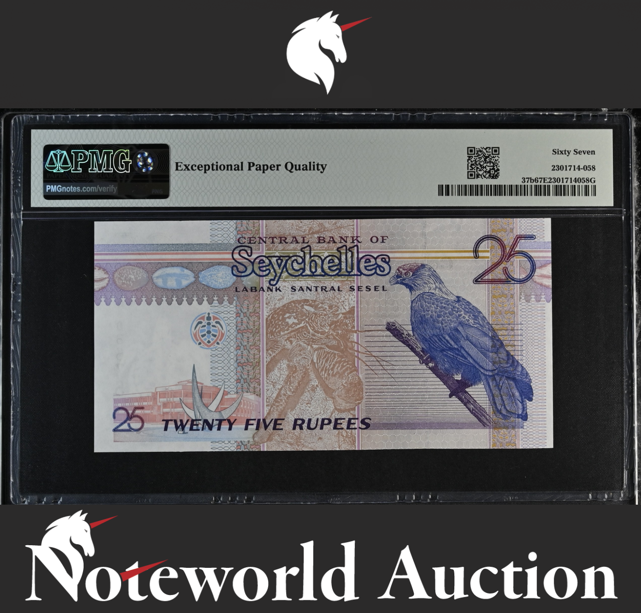 Seychelles 25 Rupees ND (1998-2008) P 37b UNC PMG 67 EPQ 2nd TOP POP