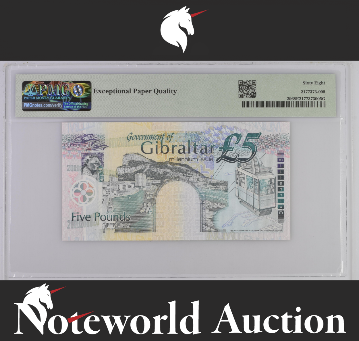 Gibraltar Commemorative 5 Pounds 2000 P 29 Prefix MM UNC PMG 68 EPQ TOP POP