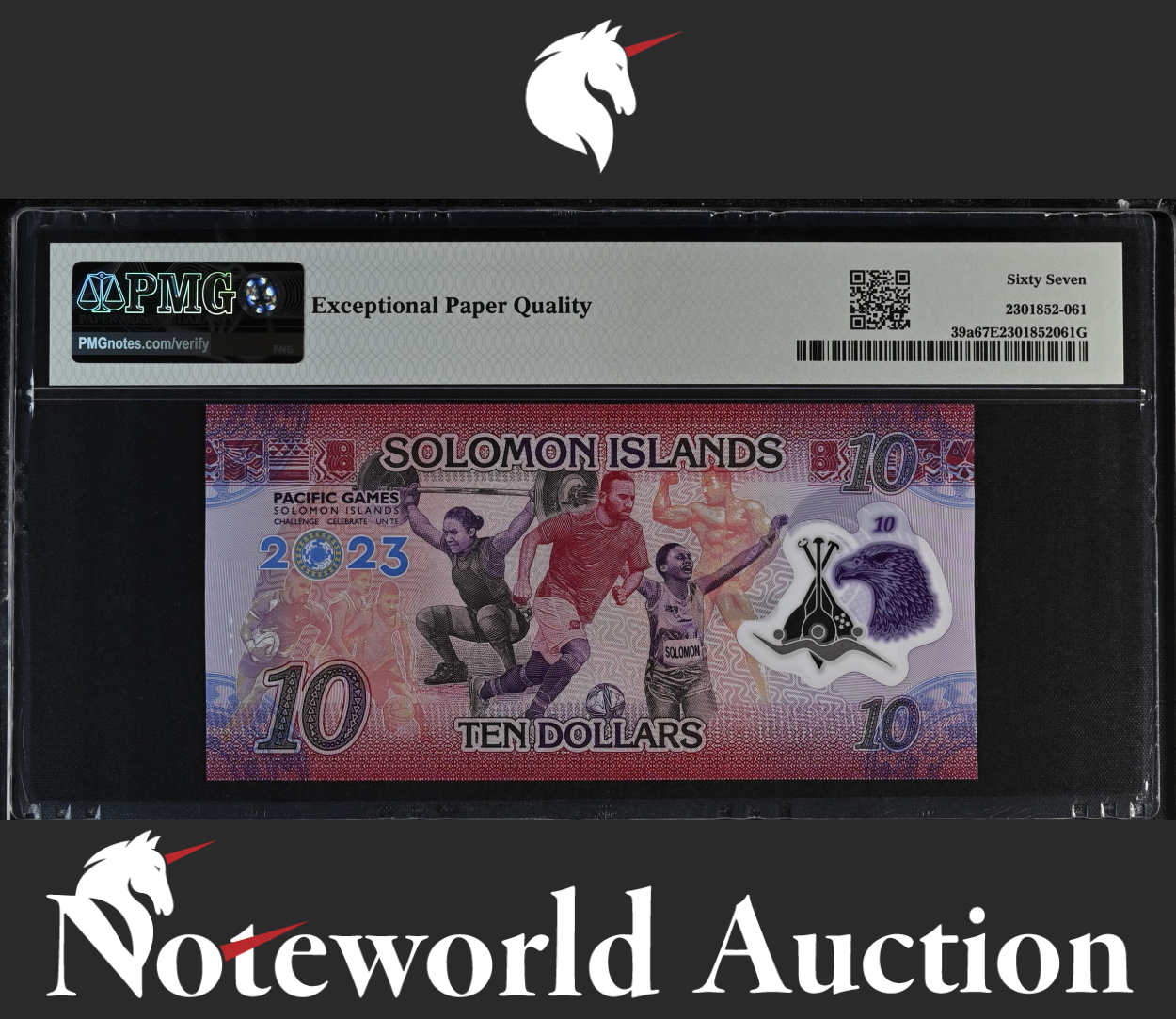 Solomon Islands COMM. 10 2023 P 39a LOW S/N 000222 UNC PMG 67 EPQ 3rd TOP POP