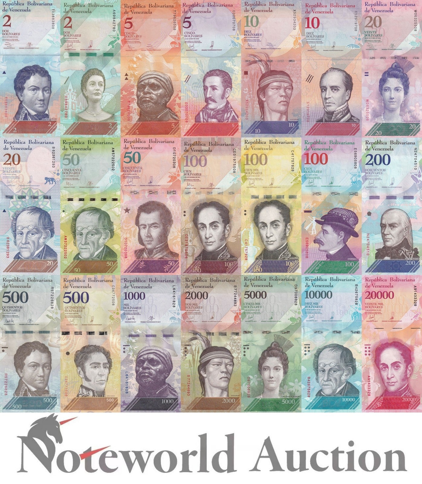VENEZUELA 2-100000 Bolivares 2013-2018 P 88 89 90 91 92 93-108 Set 21 pcs UNC