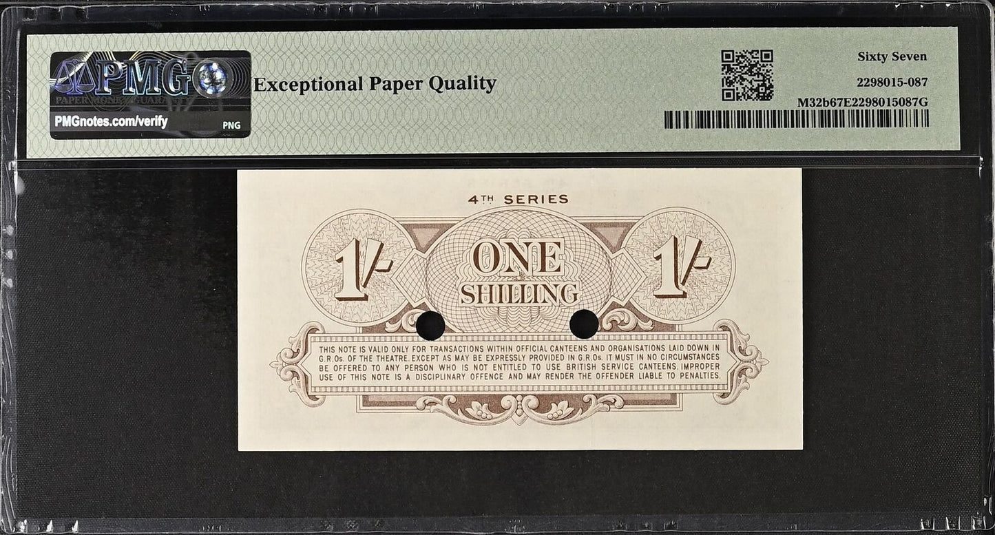 GREAT BRITAIN 1/- Shilling 1962 P M32b W/2 Punch Holes UNC PMG 67 EPQ