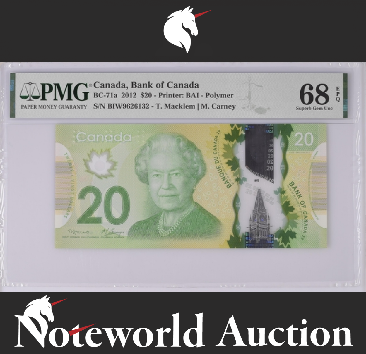 Canada Bank of Canada $20 2012 BC-71 Polymer UNC PMG 68 EPQ